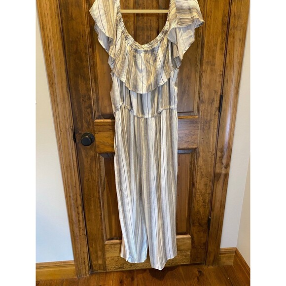 Tribal Womens Off  Shoulder Striped Cropped Leg Plus XXL NWT Slimming Jumpsuit - Picture 4 of 10